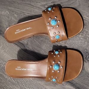 Brown and teal heels